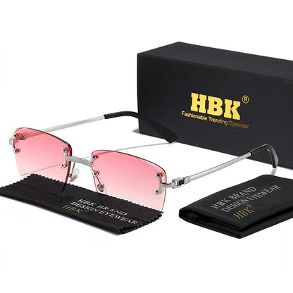 HBK Čtvercové bezrámové sluneční brýle pro ženy, TOP kvalita, retro kovové sluneční brýle pro muže, luxusní, na večírky i do práce, s přechodovými skly