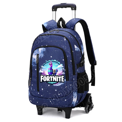 Fortnite 2 viename vežimėlis-kuprinė su žvaigždėto dangaus raštu, didelės talpos vandeniui atsparus nešiojamojo kompiuterio krepšys su laiptų įveikimo konstrukcija, mokyklinė kuprinė moksleiviams