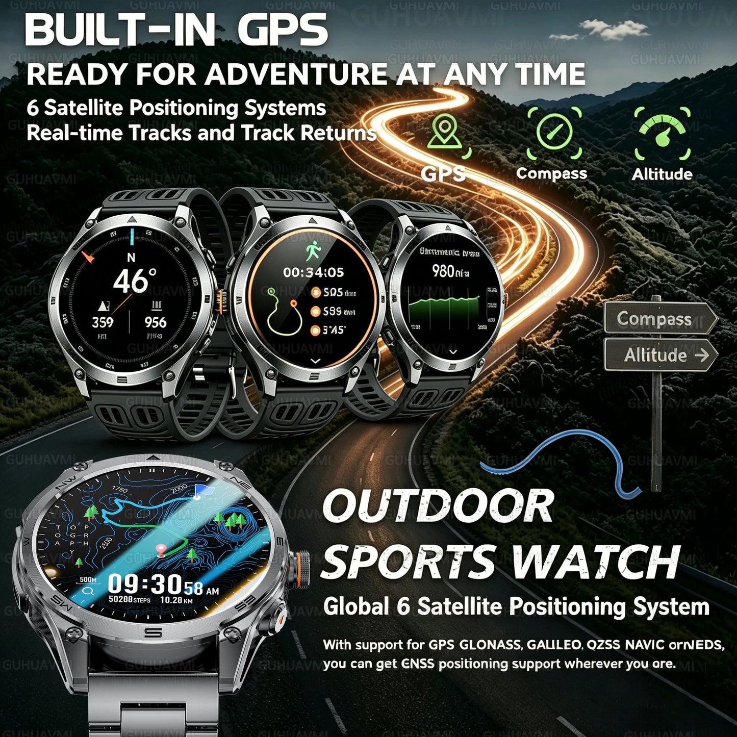 2026 New Military GPS Smart Watch 1000Mah Battery Compass IP68 Waterproof Tactics Sport Flashlight BT Call Smart Watch For Men