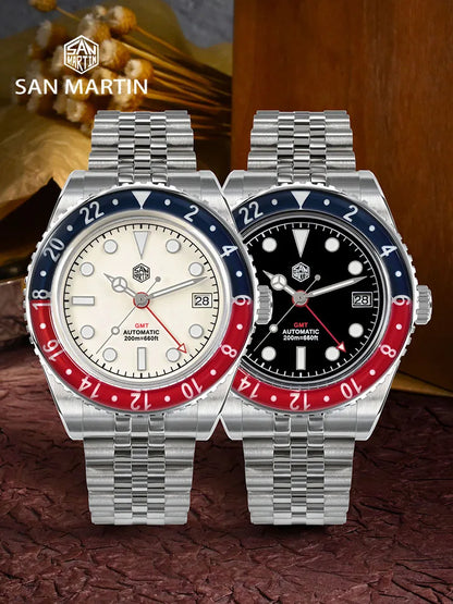 San Martin NH34 40mm GMT Luxury Sports Style Full Luminous Bidirectional Sapphire Bezel Automatic Mechanical Watch 20 Bar SN0005