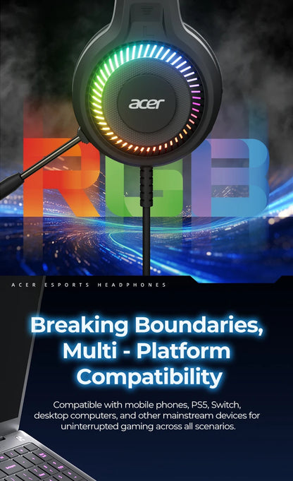 Auriculares Gaming com Fio RGB e Microfone – Headset Gaming com Som Surround de Baixa Latência, Iluminação RGB Elegante, Isolamento de Ruído e Ajuste Confortável