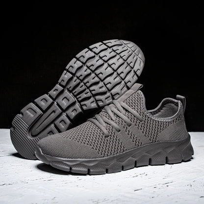 Sapatos de homem Four Seasons novos tamanhos grandes em malha Flyknit, leves e respiráveis, sapatilhas desportivas casuais com sola macia para corrida ao ar livre