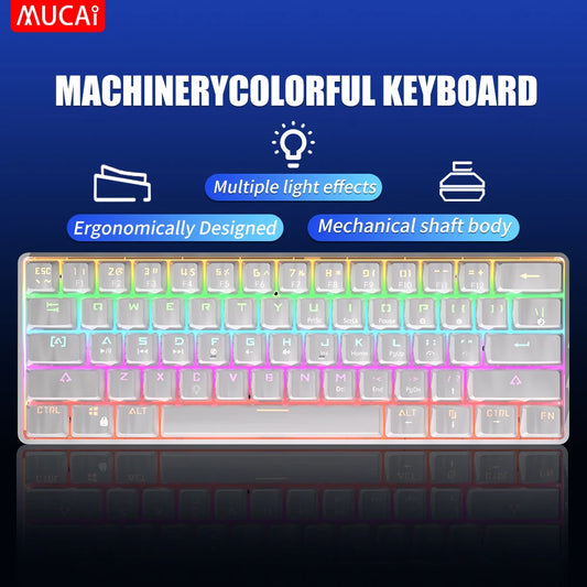 MUCAI MK61 USB Gaming Esports Mechanical Keyboard 61 Key Red Axis Wired Detachable Cable RGB Backlight Hot Swap