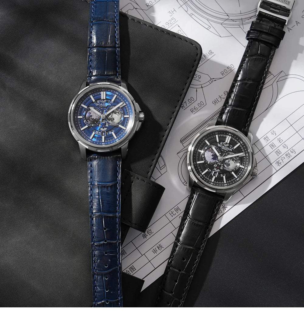 BORIAGE(BOAIJIUA) vollautomatische mechanische Herrenuhr mit Originaldesign, wasserdichte leuchtende mechanische Armbanduhr