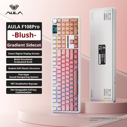 Tastiera meccanica AULA F108 PRO personalizzata layout 100%, retroilluminazione RGB, wireless Bluetooth, switch HiFi, tastiera gaming