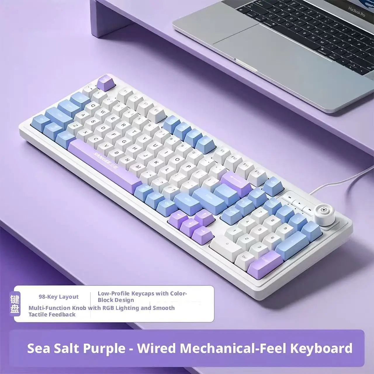 Wired Gaming Keyboard Mechanical Feel with Rotary Knob Three Color Mixed Backlit for PC Desktop Laptop Computer Accessories