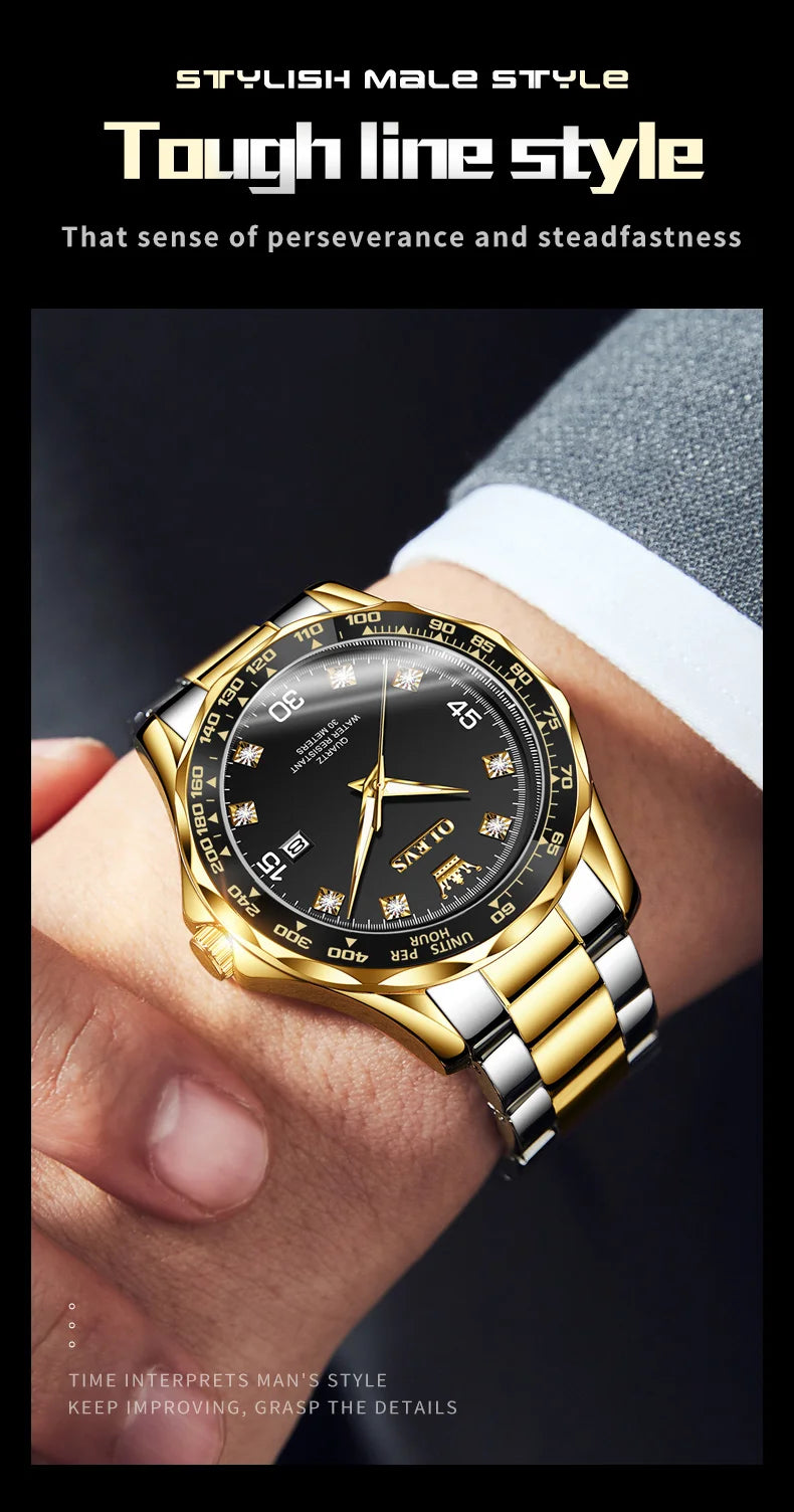 OLEVS 9988 Quartz Watch for Men Waterproof Anti-scratch Auto Date Diving Wristwatch Men Original Brand Luxury Diamond Man Watch