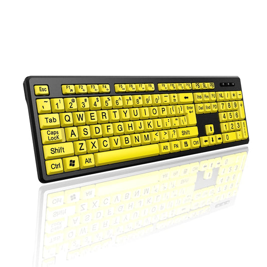 Wired Keyboard Yellow Large Character Keyboard for Elderly,High Compatibility USB Plug-and-Play Large Key Design, High Contrast