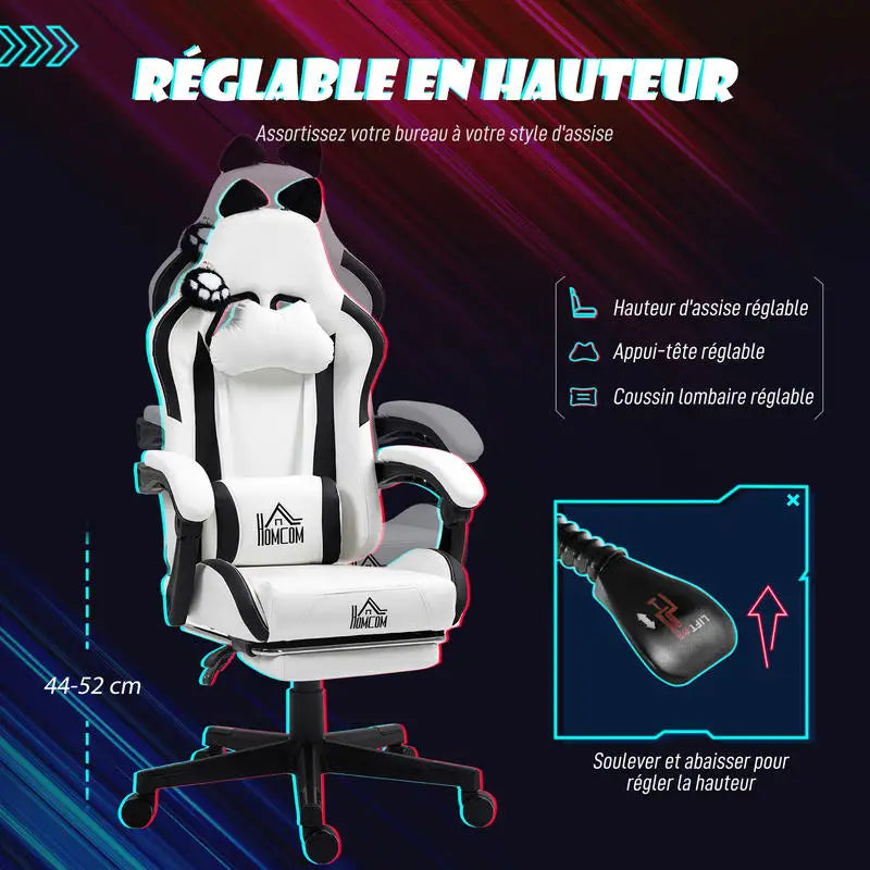 Cute Cat Shaped Gaming Chair with Removable Cat Ears and Paws,Retractable Footrest, Lumbar Head Support, 360° Swivel Gamer Chair