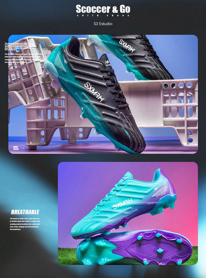 Chaussures de football Double Star Adult Youth AG : crampons antidérapants et résistants pour gazon artificiel et naturel, pour l'entraînement et les matchs, hommes et femmes