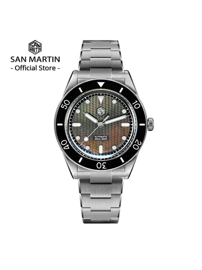 San Martin Official 39mm Guilloche MOP Dial Miyota 90S5 Sport Watch Automatic Mechanical Sapphire Bezel 20 ATM Luminous SN0151