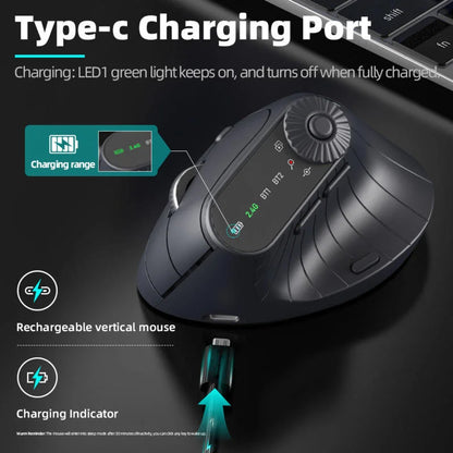 Ratón gaming vertical inalámbrico silencioso RGB BT de 2.4GHz, doble modo, ergonómico, para portátil, escritorio y oficina