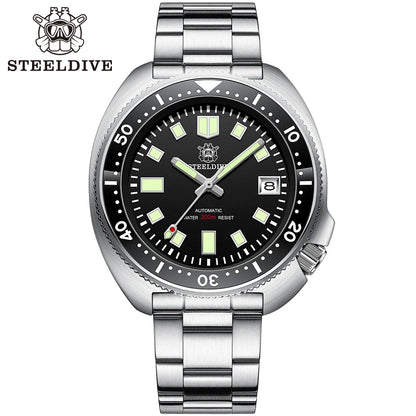 SD1970 Steeldive Brand Sunray Dial Milled Clasp Bracelet 44mm Case 200M Waterproof NH35 Turtle Men Dive Watch with Ceramic Bezel