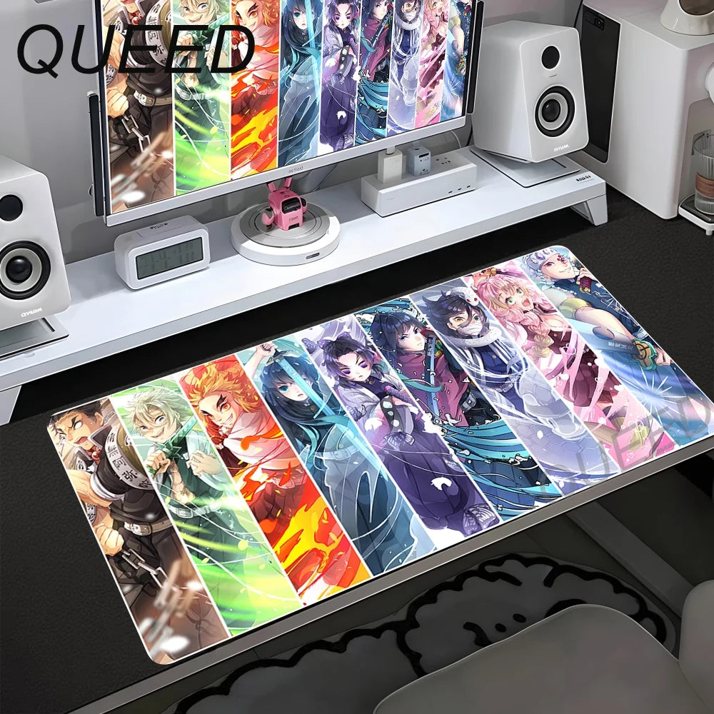 Schreibtischunterlage für Computer und Tastatur, Anime-Mauspad, Kawaii-Mädchen, 900x400mm, Gummi, rutschfest, Demon Slayers, XL