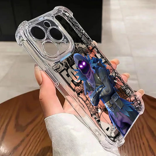 Capa de Telemóvel Fortnite para iPhone 17 16e 16 15 14 13 12 11 Mini Air Pro Max X XR XSMax 7 8 Plus, Transparente e Antiqueda