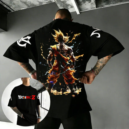 2026 New Hot Anime Dragon Ball Goku Printed Cotton Men's T-shirt Overside American and Women's Breathable Sports Round-neck