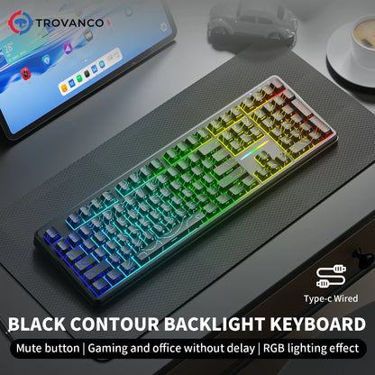 Teclado Bluetooth V108 Pro para oficina, bajo nivel de ruido, 2.4G, con cable e inalámbrico, diseño completo, membrana con retroiluminación RGB