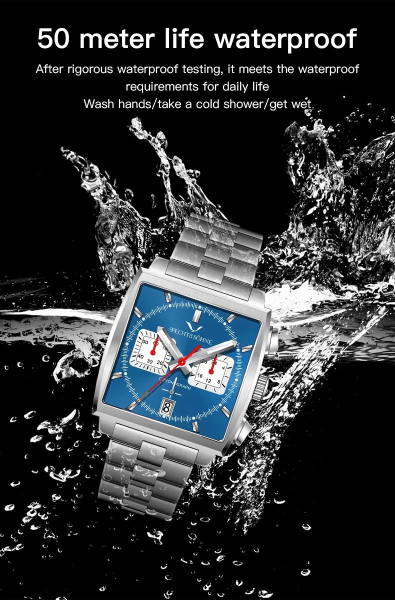 Specht&Sohne Men's Watch Luxury Brand Waterproof Stainless Steel Leather Japan VK Multifunctional Quartz Watch