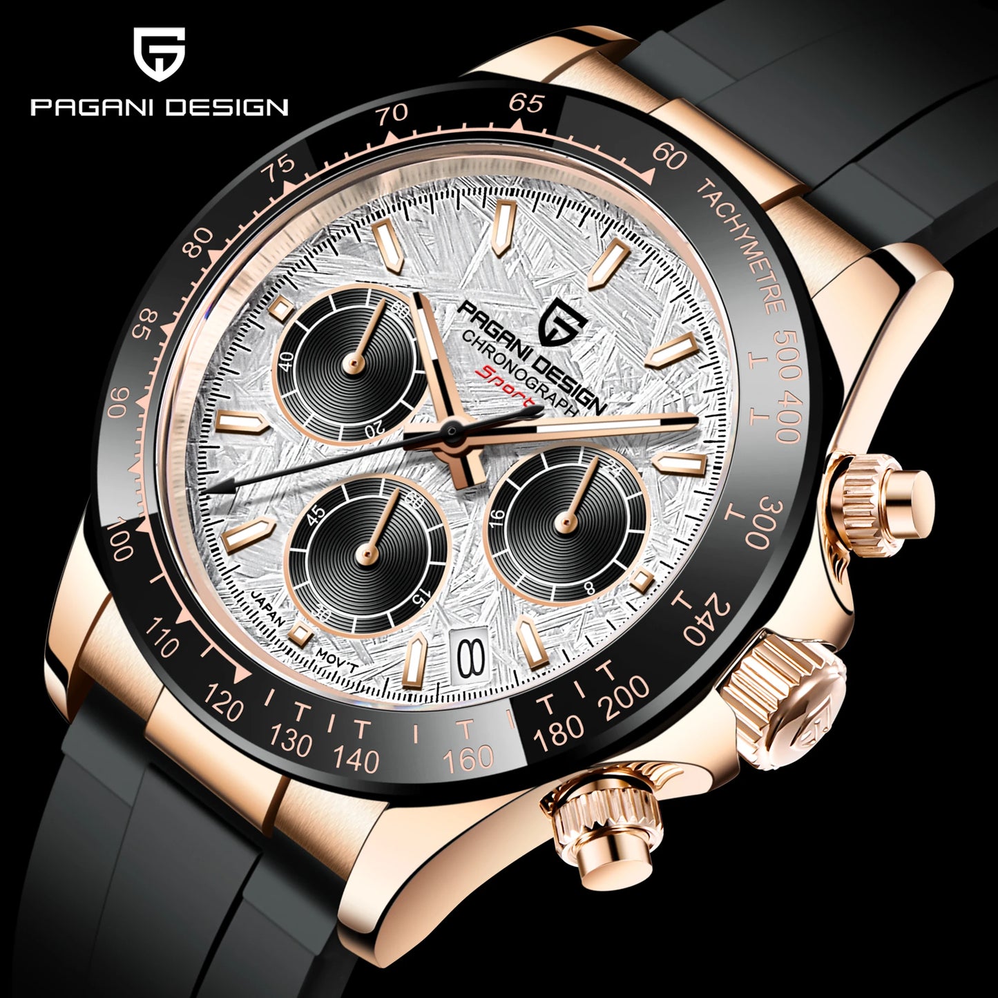 PAGANI DESIGN New Gold Blue Luxury Quartz Watch For Men Gift Box VK63 Movt Chronograph Sapphire Crystal Stainless Steel Watch