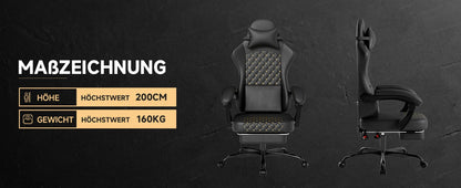 PINGGO Ergonomic Gaming Chair with Footrest Massage, PVC Leather PC Gaming Chair, Adjustable Reclining Office Chair with Lumbar Support