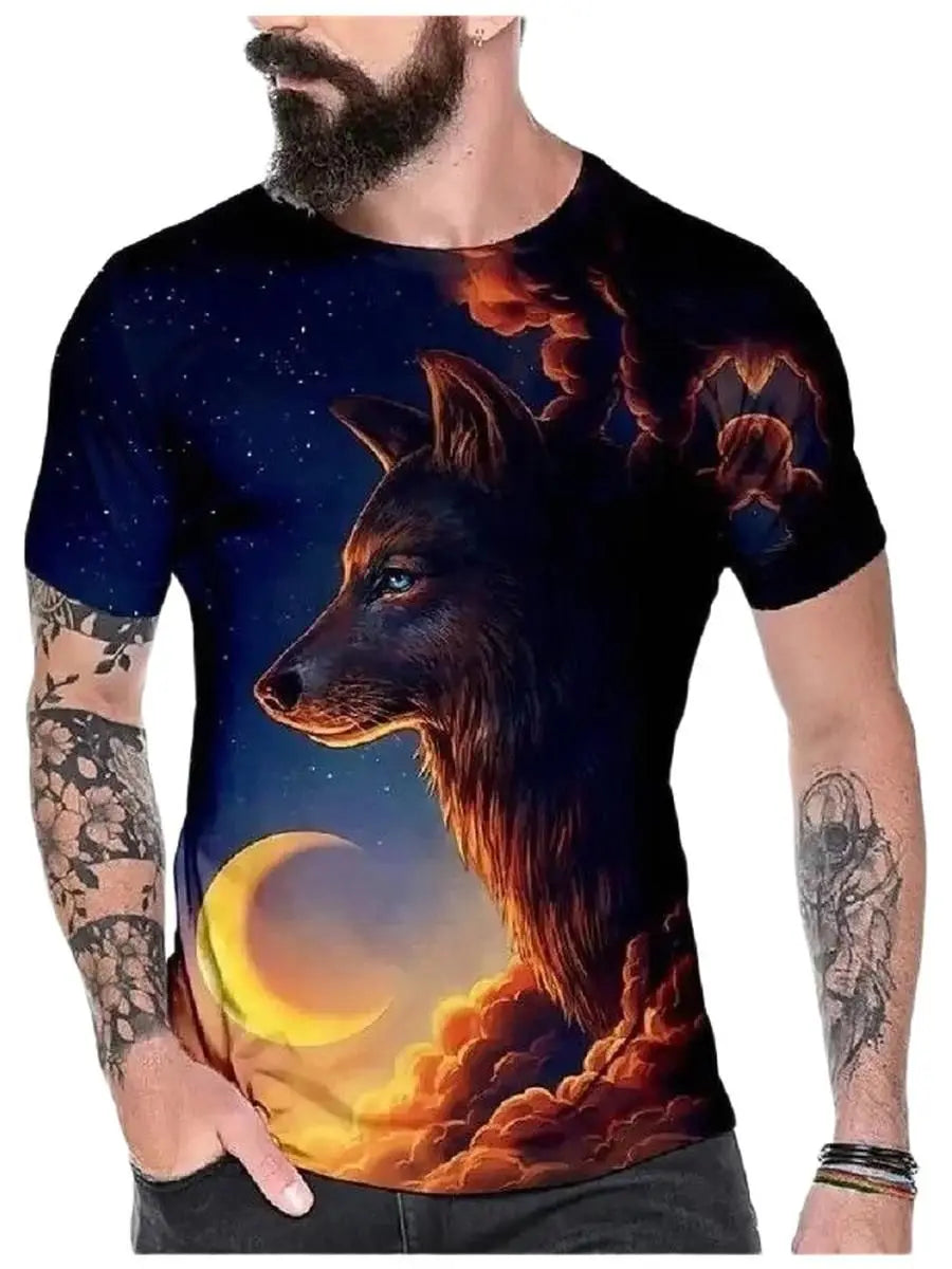 Summer Wolf Animal 3D Print T-Shirts Men Women Hip-hop Short Sleeve T Shirt Casual Oversized Harajuku Y2K Tops Tees Men Clothing