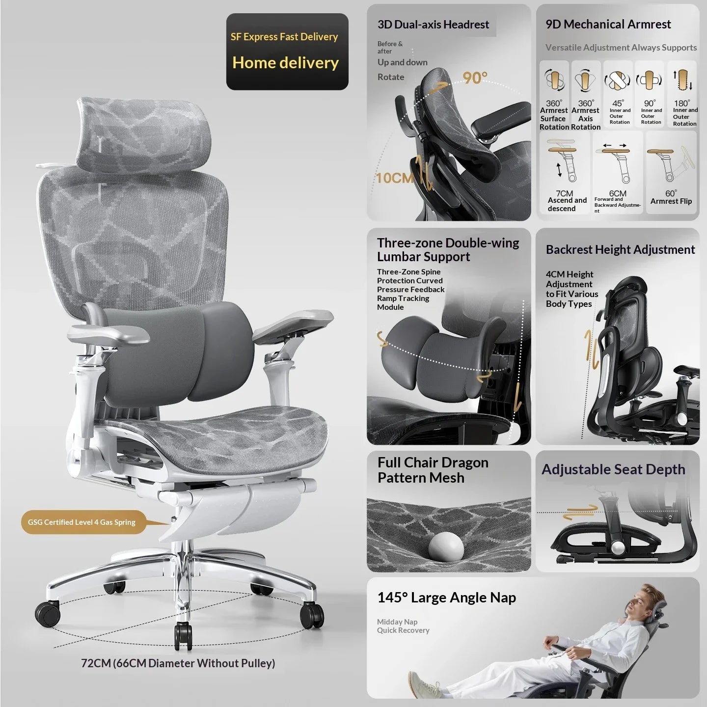 Modern Gaming Chair Racing Style Ergonomic Office Chair with Headrest & Footrest, Comfortable Gamer Desk Chair for Home, Computer Setup and Work