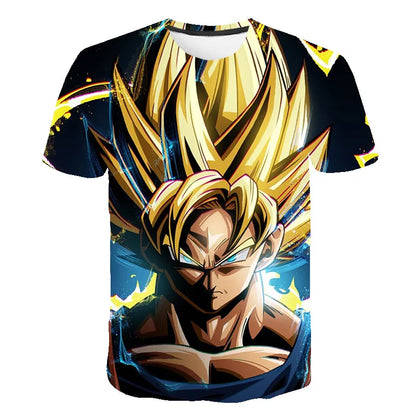 T-shirt Dragon Ball para Criança, Top Tee com Figuras de Anime Son Goku Super Saiyan, T-shirt para Rapaz, Roupa Infantil de Verão de Manga Curta