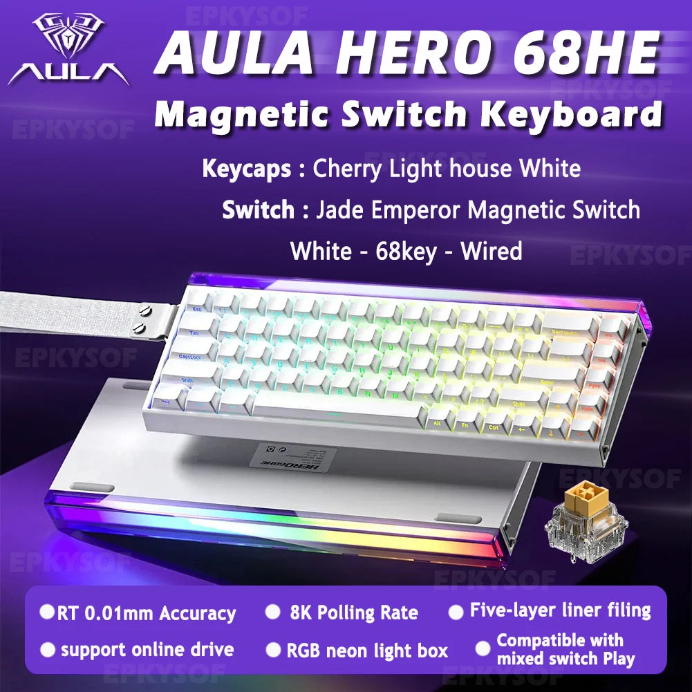 AULA HERO 68HE Magnet-Switch-Tastatur RGB Gaming Mechanische Tastatur Rapid Trigger 8K Return Kabelgebundene Esports Custom-Tastatur