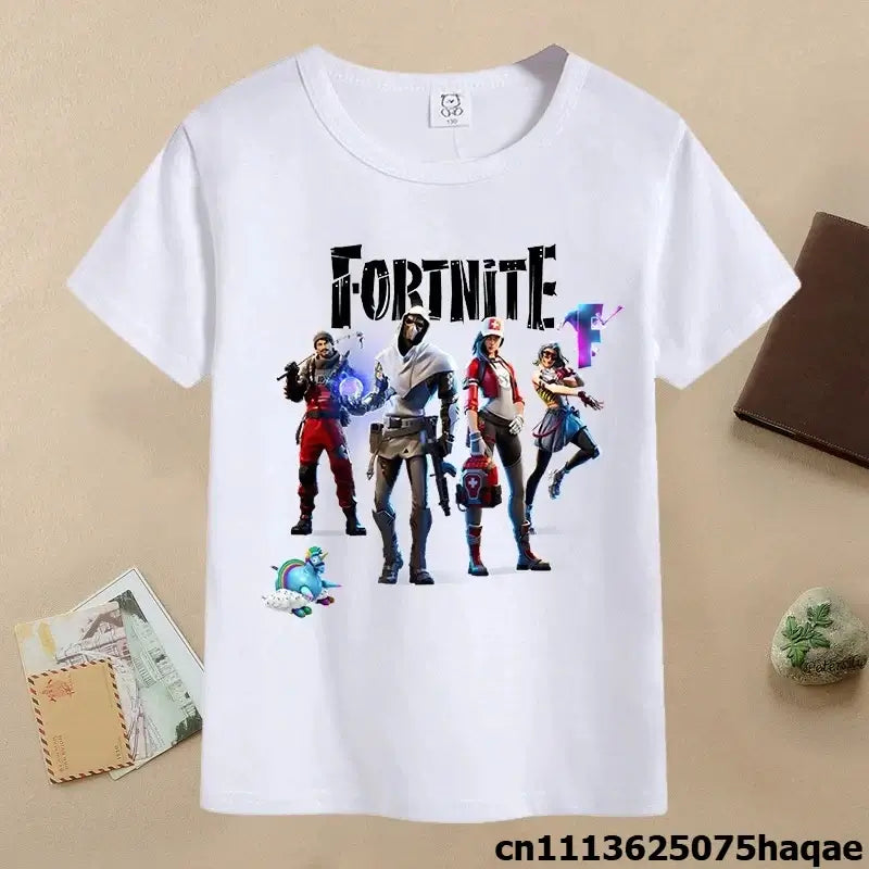 Summer Fortnites Children T-shirt Cartoon Game Figure Printed T-shirt Boys Casual Sports T-shirt Short Sleeves Kids Clothing