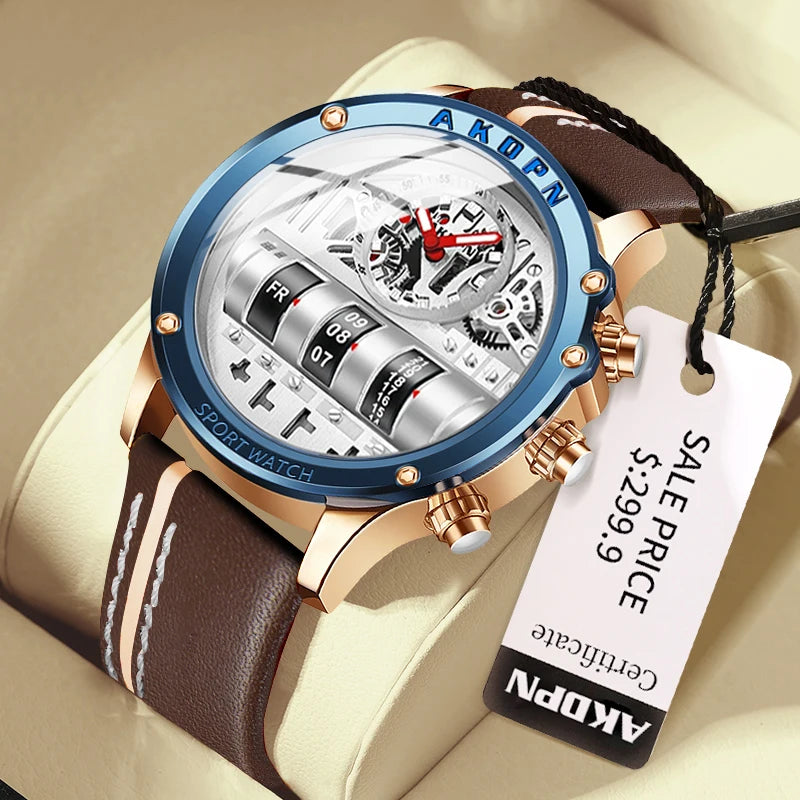 Luxury Electronic Quartz Watch For Men Business Watches Male Creative Men WristWatch Unique Rotate Date Leather Strap Watches