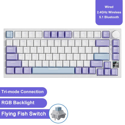 AJAZZ AK820 Pro Gaming Mechanical Keyboard Bluetooth 5.1 Wireless RGB Hot Swappable Gasket Keyboard with TFT Screen & Knob