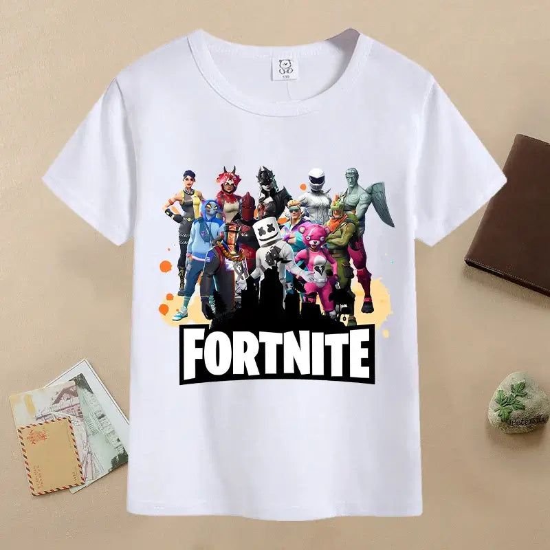 Summer Fortnites Children T-shirt Cartoon Game Figure Printed T-shirt Boys Casual Sports T-shirt Short Sleeves Kids Clothing