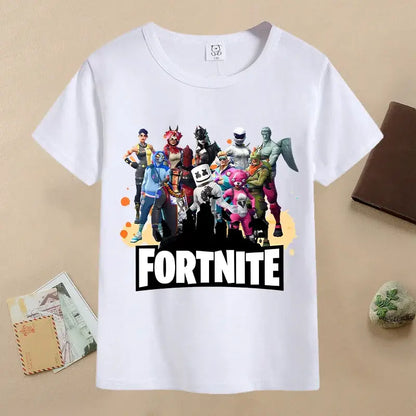 Summer Fortnites Children T-shirt Cartoon Game Figure Printed T-shirt Boys Casual Sports T-shirt Short Sleeves Kids Clothing