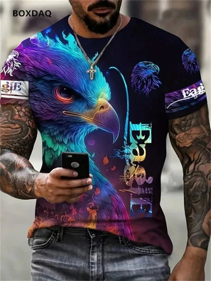 Vyriški „Fashion Eagle“ marškinėliai, laisvo kirpimo, su apvalia iškirpte, laisvalaikio stiliaus, trumpomis rankovėmis, su 3D gyvūno rašto spauda, gatvės stiliaus marškinėliai, 6XL didelis dydis, kvėpuojantys marškinėliai