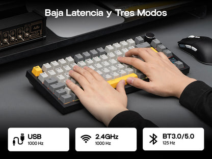 ISO-ES-Layout EPOMAKER X AJAZZ AK820 PRO 75% Spanisches Layout Kabelgebundene/2.4GHz/BT mechanische Tastatur mit Display & Drehregler für PC/Mac