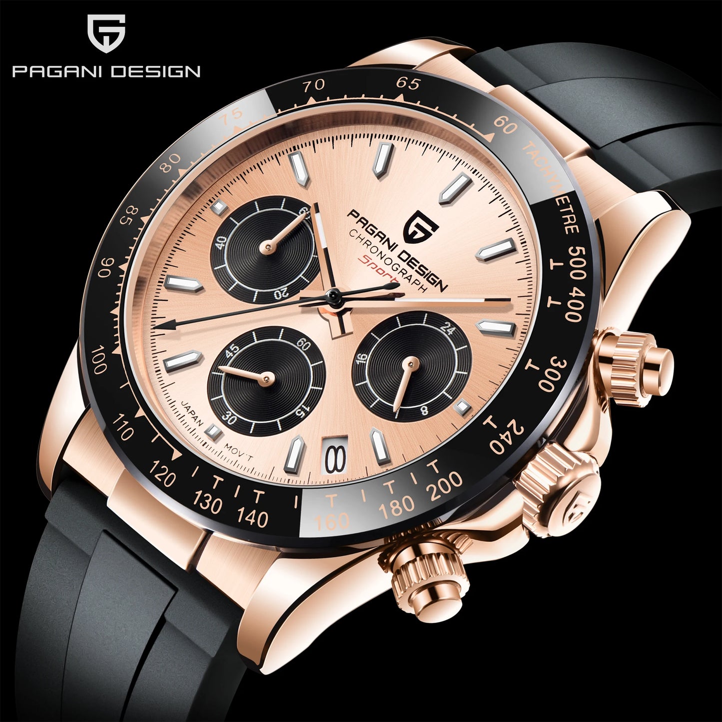 PAGANI DESIGN New Gold Blue Luxury Quartz Watch For Men Gift Box VK63 Movt Chronograph Sapphire Crystal Stainless Steel Watch