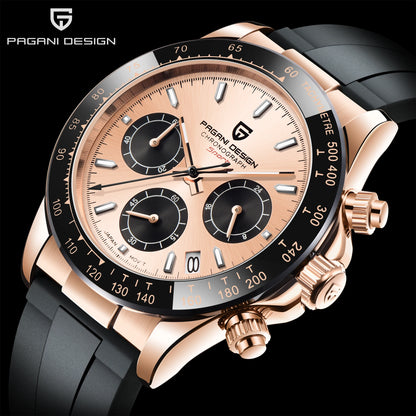 PAGANI DESIGN New Gold Blue Luxury Quartz Watch For Men Gift Box VK63 Movt Chronograph Sapphire Crystal Stainless Steel Watch