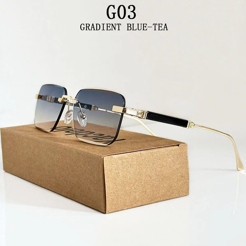 Čtvercové sluneční brýle pro ženy, trendy vintage designové bezrámové sluneční brýle pro muže, módní brýle na dovolenou, Lentes De Sol Mujer