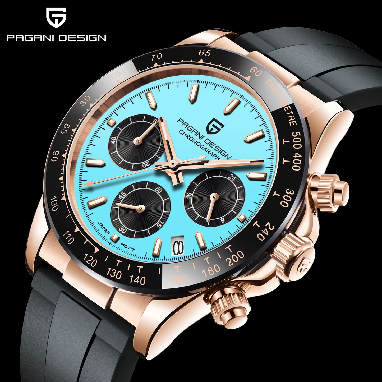 PAGANI DESIGN New Gold Blue Luxury Quartz Watch For Men Gift Box VK63 Movt Chronograph Sapphire Crystal Stainless Steel Watch