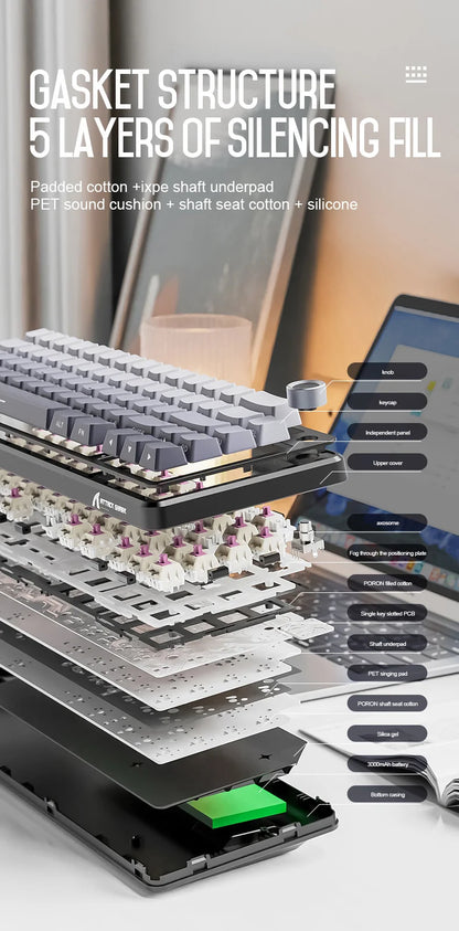 Attack Shark X66 Tastiera meccanica wireless 65% layout compatto, retroilluminazione RGB, gasket mount, hot swap, Bluetooth, USB-C, PBT, batteria ad alta capacità