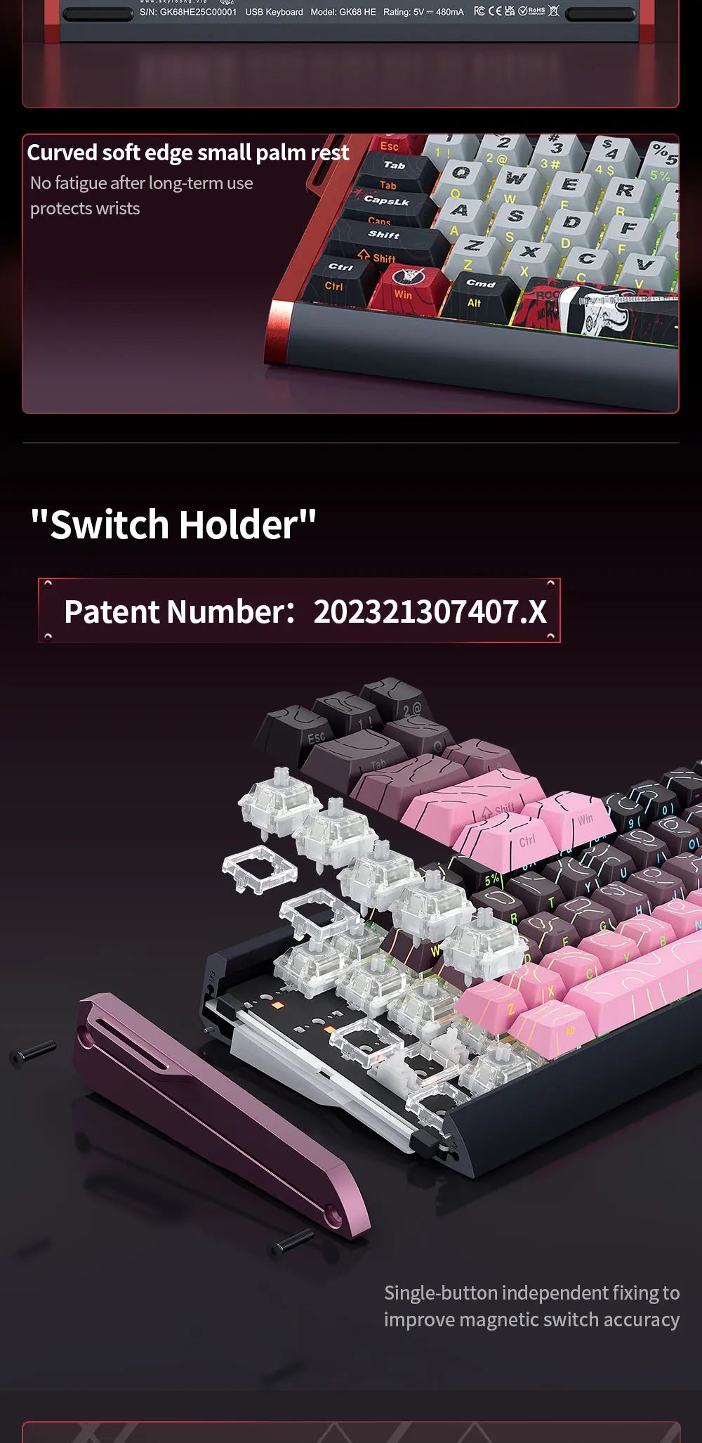 Teclado magnético SKYLOONG GK61/GK68 HE con carcasa de aluminio, 8000hz, RT0.01mm, activación rápida, teclas PBT, retroiluminación RGB y conexión por cable para gaming