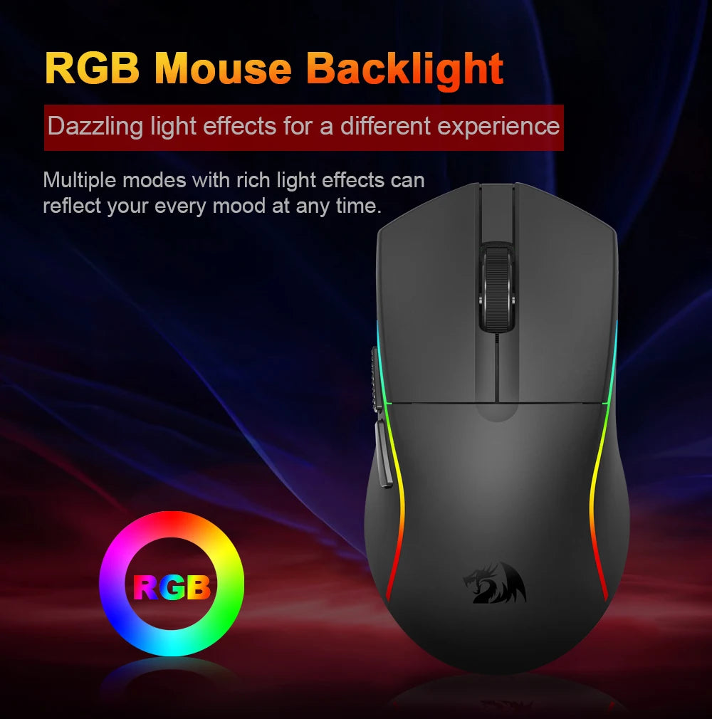 Ratón gaming REDRAGON DEICIDE M816 PRO RGB USB con soporte Bluetooth 2.4G inalámbrico, 26000 DPI, 6 botones para gamers, ratón con cable para ordenador