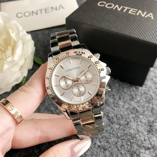 CONTENA Women's Top Brand Quartz Watch Classic Elegant Ladies Watch Luxury Stainless Steel Women Wristwatch Clock montre femme