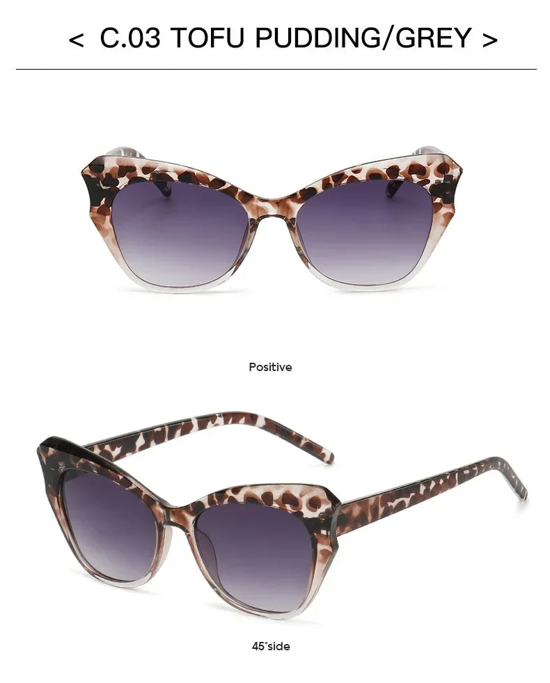 Módní sluneční brýle Cat Eye pro ženy, vintage sluneční brýle, dámské brýle s rámem Cateye, zrcadlové, retro, luxusní, cestovní, s přechodem barev, Oculos De Sol