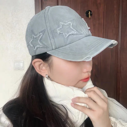 Women's Five Pointed Star Design Washed Cotton Baseball Cap Fashion Street Dad Hat