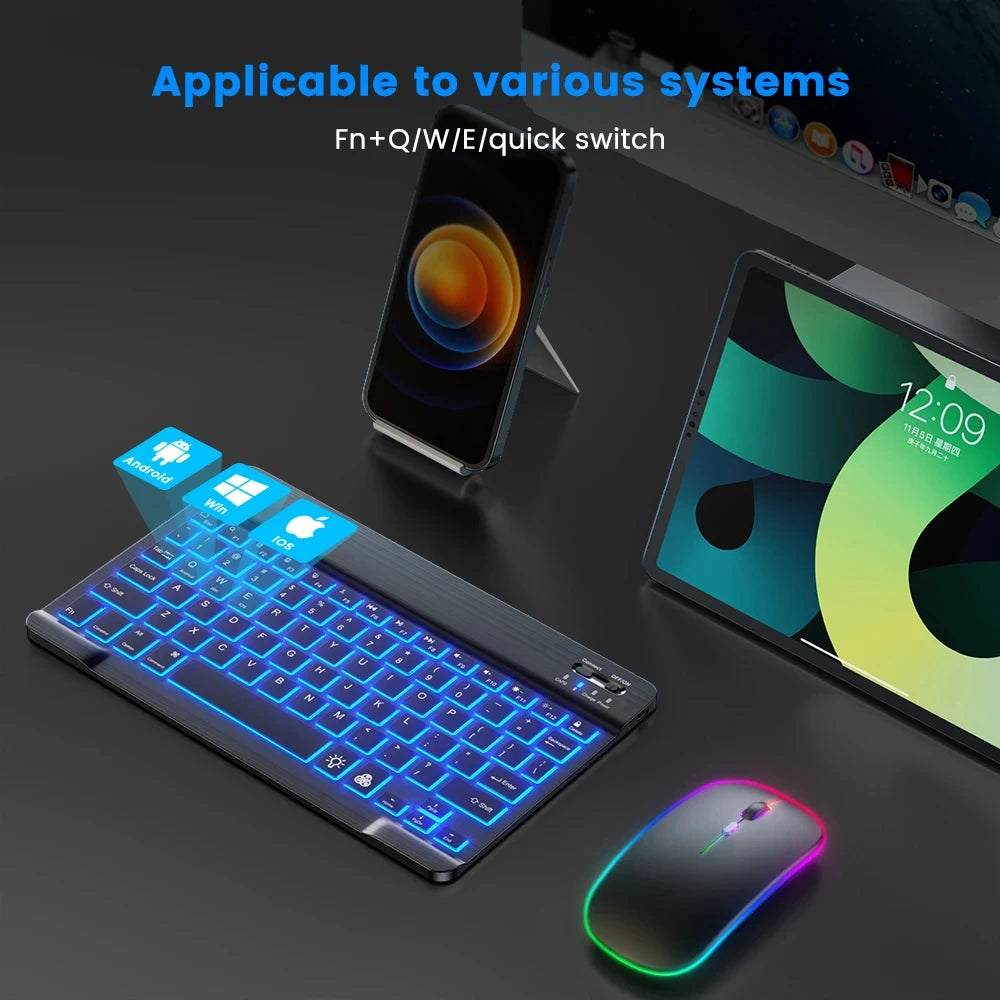 Mini teclado Bluetooth RGB inalámbrico de 10 inch con retroiluminación, panel táctil y compatibilidad con IOS, Android, Windows e iPad