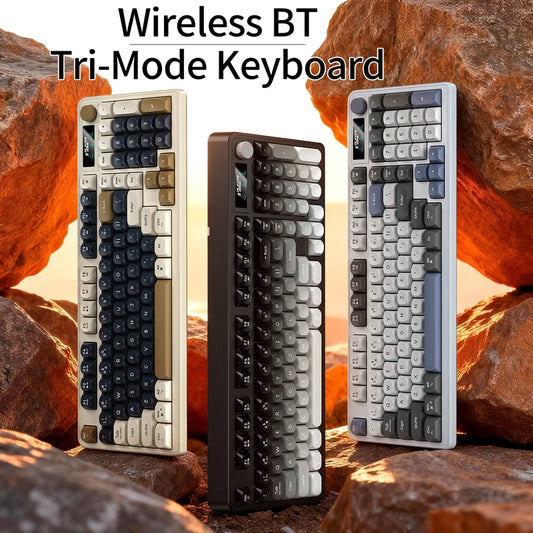 98 key Wireless Keyboard Knob Control BT/2.4g/Wired,RGB LED Backlight Display,2000mA Battery for PC/Laptop