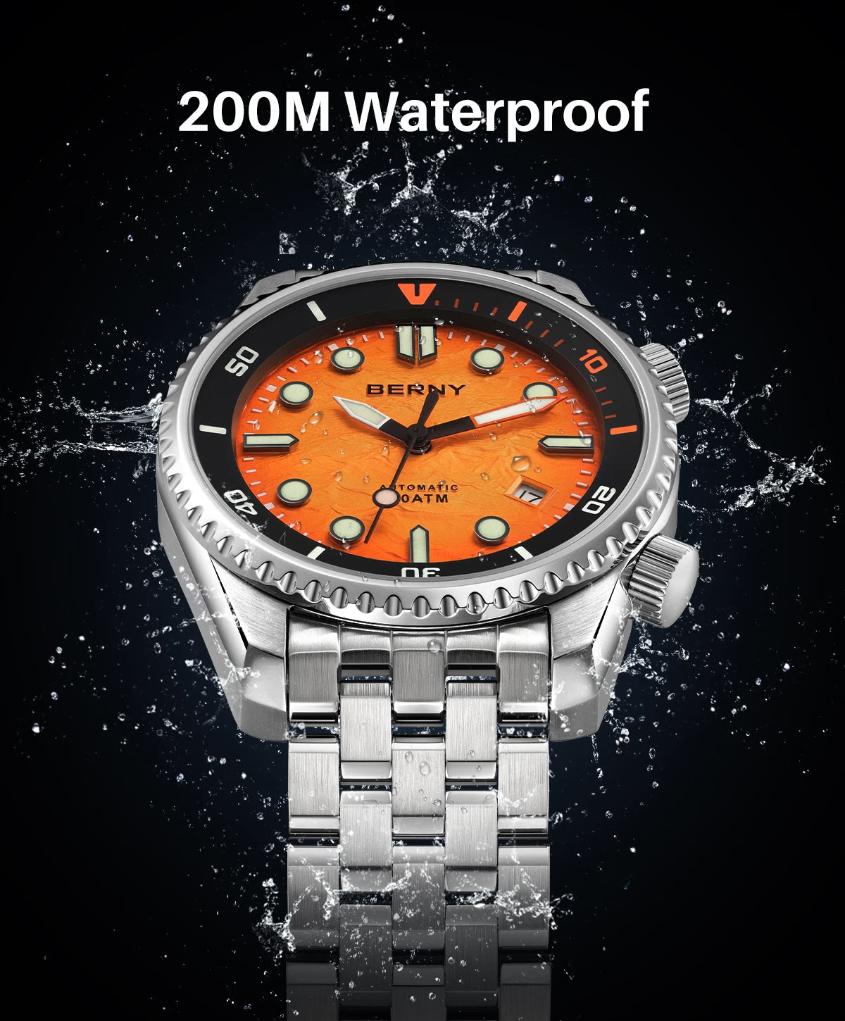 BERNY Diver Automatic Watches Men's Luxury Sapphire 316L Stainless Steel Mechanical Watch 42MM 200M Waterproof Diving Men Watch