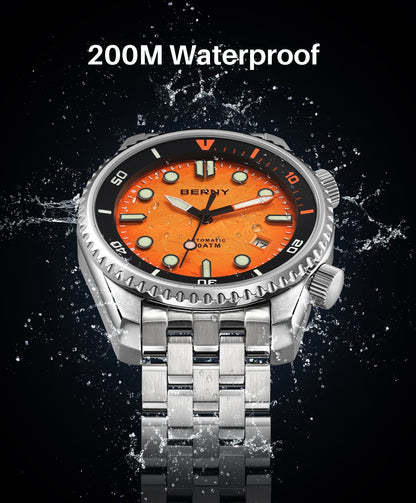 BERNY Diver Automatic Watches Men's Luxury Sapphire 316L Stainless Steel Mechanical Watch 42MM 200M Waterproof Diving Men Watch