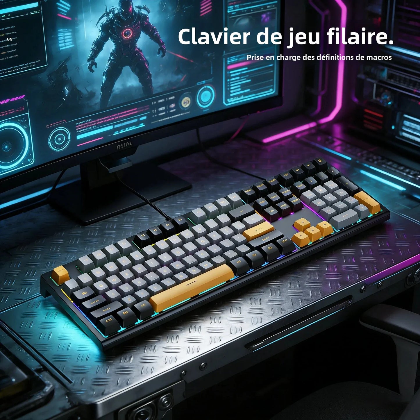 Mechanische kabelgebundene Gaming-Tastatur mit 108 Tasten und RGB-Hintergrundbeleuchtung | Gaming-Chip | Niedrige Latenz | Anti-Ghosting | Für PC-, Windows- und Mac-Gamer